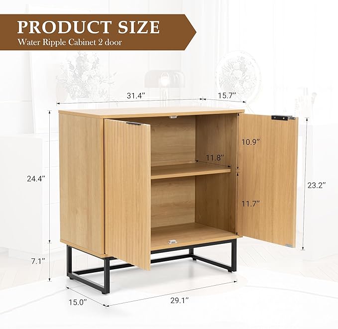 Fluted Storage Cabinet,Sideboard Buffet Cabinet with Adjustable Shelves,Multifunctional Console Table with Storage Credenza Accent Cabinet for Living Room, Dining Room, Hallway, Natural Oak