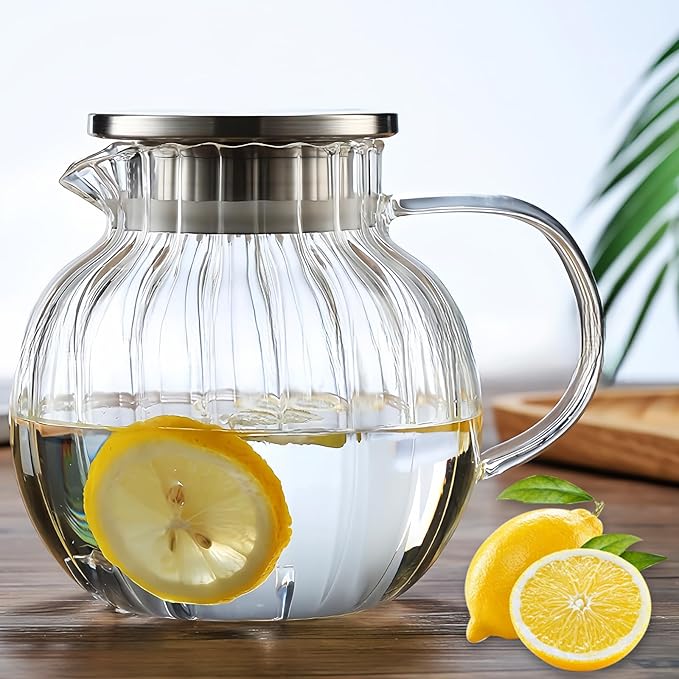 Glass Teapot Stovetop & Microwave Safe, Borosilicate Glass Tea Kettle with Strainer Lid, 44oz/1300ml Glass Teapot for Loose Leaf and Fruit Tea and Fragrant Tea and Blooming Tea (Clear)