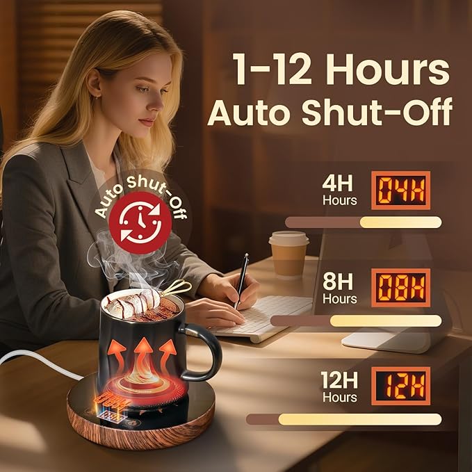 Coffee Mug Warmer for Desk with Auto Shut Off, Coffee Mug Warmer for Desk with Auto Shut Off 2 Temperatures& 1-12 Hours Timer