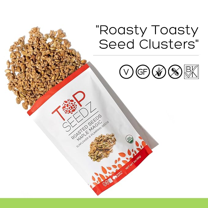 Top Seedz Deluxe Organic Gluten Free Vegan Seed Crackers and Roasted Seeds Bundle | 2 Pouches of Maple Magic Roasted Seeds | 4 Packs of Sea Salt Crackers