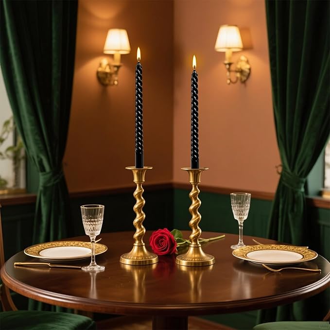 10 Inch Black Spiral Taper Candle Set, 12 Pack Unscented Dripless Candlesticks for Halloween,Dinner,Party Brithday Wedding and Home Decoration