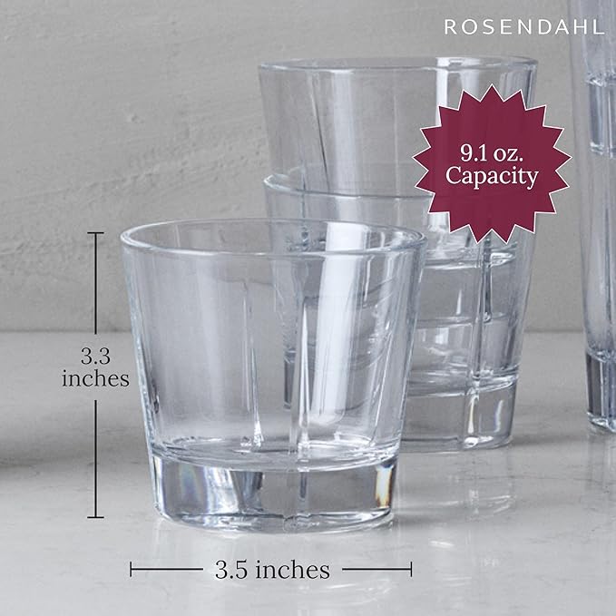Rosendahl Grand Cru Glass Tumblers (Set of 4) - 9.1 Fl. Oz. - Lead-Free, Dishwasher Safe, Elegant Clear Glass Drinkware for Water, Juice, Coffee, and Wine - Modern, Durable (Clear)