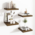 Fun Memories Square Floating Shelves for Wall - 12 Inch Deep Floating Shelves with Invisible Brackets, Brown Small Wall Shelf for Living Room, Bathroom, Bedroom, and Kitchen Decor，Set of 4