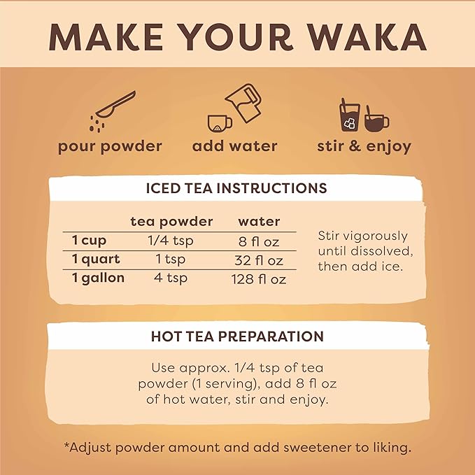 Waka Instant Tea Mix, 3 Bag Bundle - 100% Tea Leaves, No Additives, Unsweetened Tea Powders - Kenyan Black, Classic Green, Raspberry Flavored Green (4.5oz Each)