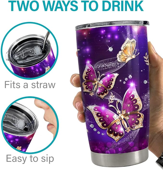 SANDJEST Butterfly 20oz Tumbler with Lid Gift for Women, Mother's Day, Birthday Gift Idea…