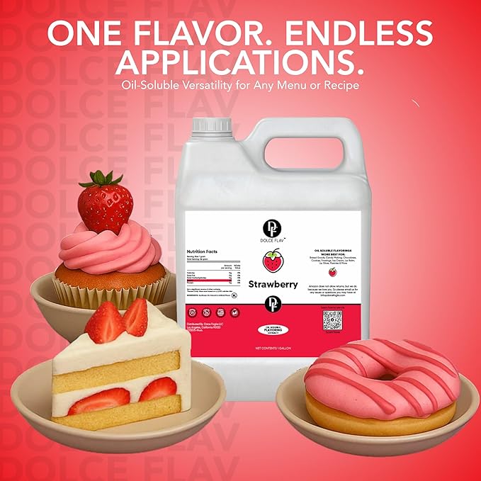 Dolce Flav Strawberry Flavoring – 32 oz. – Premium Oil-Based Extract for Chocolates, Frostings, Baked Goods & Confections | Ideal for Bakeries & Commercial Kitchens