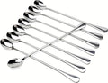 Long-handled ice tea spoon, cocktail stir spoons, stainless steel coffee spoons, ice cream scoop Set of 8 (9 IN)