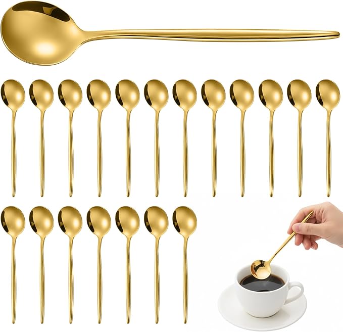 Dandat 20 Pcs 5.1" Gold Luxury Teaspoons Stainless Steel Gorgeous Tea Party Spoons Dessert Spoons for Stirring Coffee Sugar Drink Kitchen Cafe Bar Wedding Tableware, Classic Style