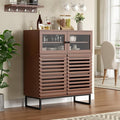 Vabches 31.5" Buffet Cabinet with Storage, Mid Century Modern Sideboard Coffee Bar Cabinet with Grille Doors & Adjustable Shelves for Kitchen, Dining Room, Living Room, Walnut