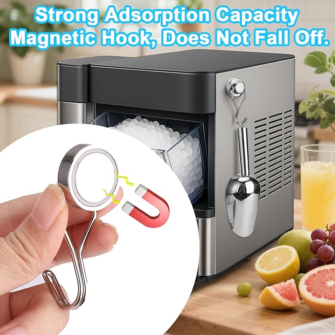 Stainless Steel Ice Scoop for Freezer with Magnetic Hook - Ice Scoop for GE Profile Opal 2.0 Nugget Ice Maker, for Kitchen Ice Bucket Bar Party Accessories