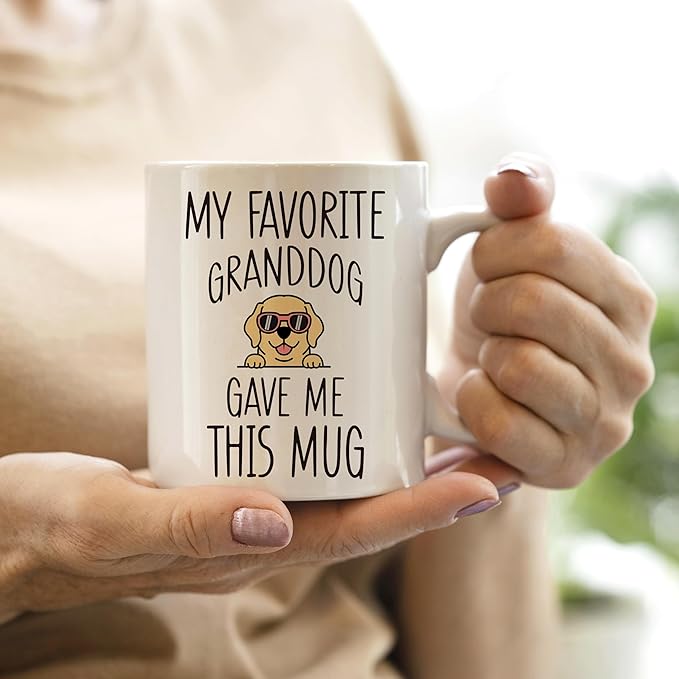 QASHWEY Labrador Retriever Dog Grandma Gifts Mug, Funny Labrador Retriever Dog Lover Owner Coffee Mug Tea Cup Gifts for Grandma Grandpa, My Favorite Granddog Gave Me This Mug Coffee Cups Ceramic 11oz