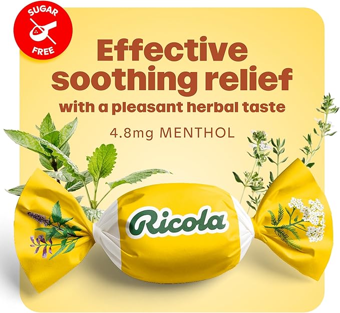 Ricola Swiss Herb Sugar Free Cough Drops with Menthol - Cough and Sore Throat Relief - 45 Count - Herbal Throat Lozenges