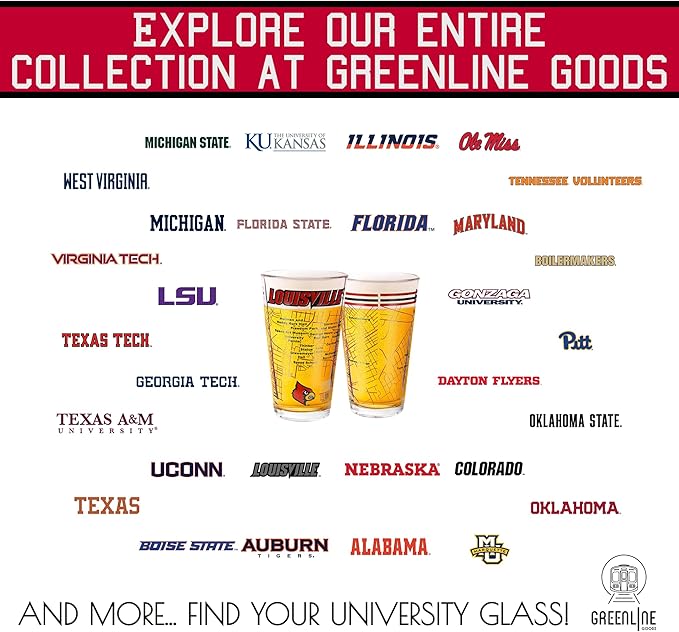 Greenline Goods – University of Louisville Cardinals College Pint Beer Glasses (Set of 2), 16 oz – Full-Color Logo + Campus Map