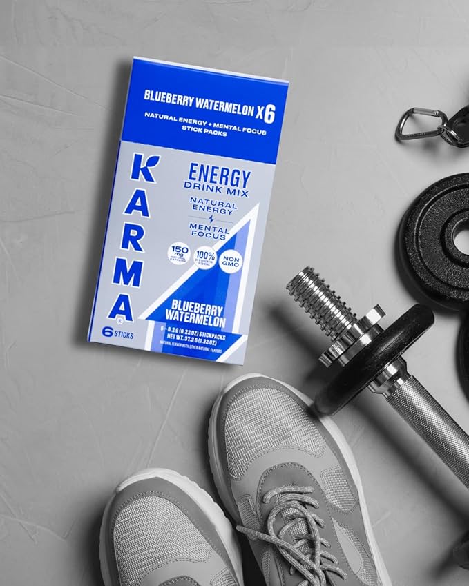 Karma Energy Hydration Packets – 6 Pack, Blueberry Watermelon Drink Mix with Cognizin® Nootropics, Vitamins & Immune Support, Low Calorie