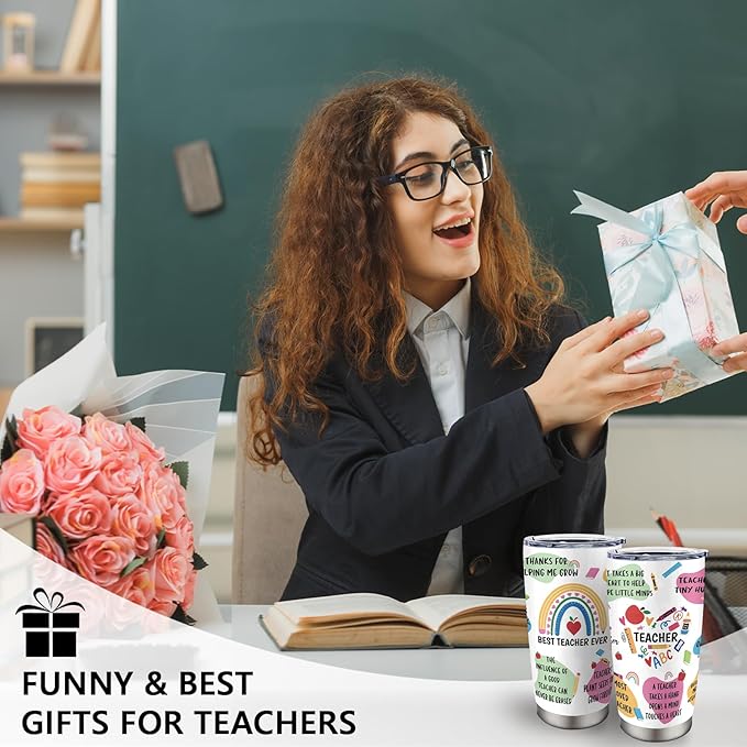 Christmas Teacher Gifts for Women - Xmas Teacher Appreciation Gifts - Birthday Gift for Teachers - Best Teachers Retirement Gift from Student Tumbler with Straw and Lid 20oz