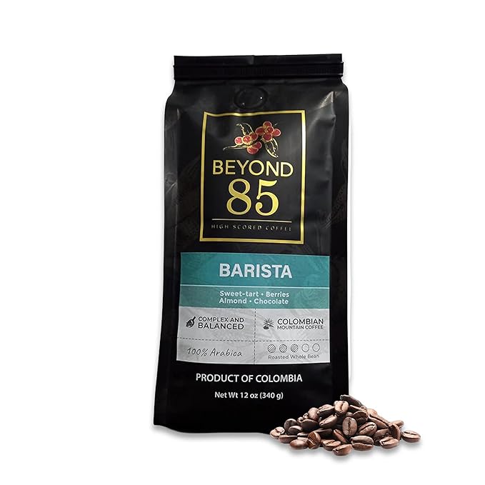 BEYOND 85 COFFEE, Barista, Premium Colombian Coffee, Medium Roast, Tart, Nutty & Chocolatey Notes, Whole Bean, 12 OZ