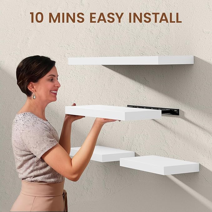 Heimlove 36 inch Floating Shelves for Wall,2 Packs Natural Pine Solid Wood Floating Shelves, 8 inches Deep Wooden Shelves for Kitchen Bedroom Office & Living Room Display Wall Decor