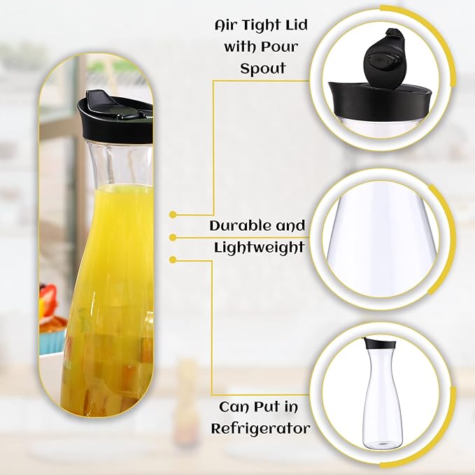 Xinnun 12 Pcs Water Carafe with Flip Top Lid Plastic Carafe with Black Lid Clear Plastic Water or Juice Beverage Pitcher Jug for Restaurant Party School Bar Juice Milk Coffee (20 oz)