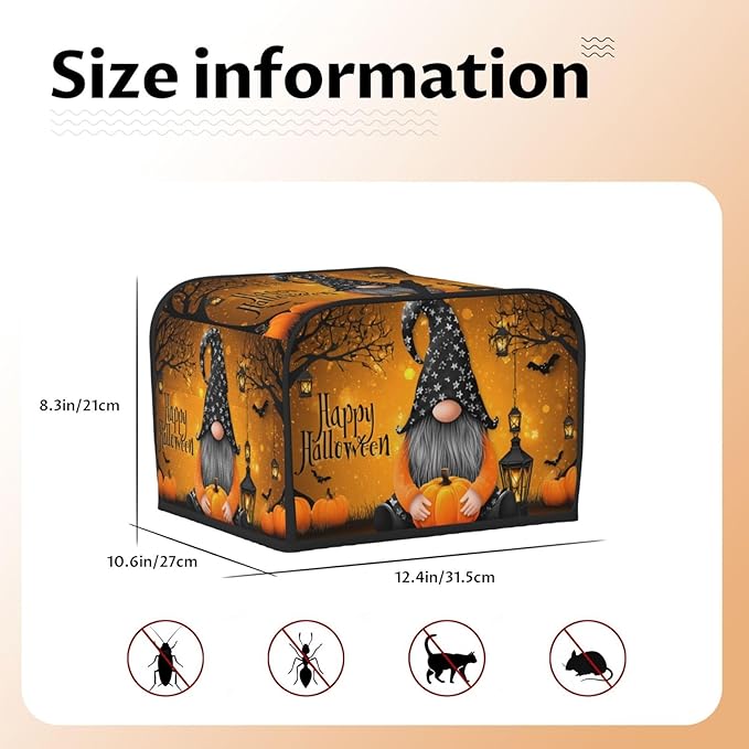 Toaster Cover 4 Slice Pumpkin Gnome Halloween Night Kitchen Small Appliance Covers with Pockets Dust and Fingerprint Protection