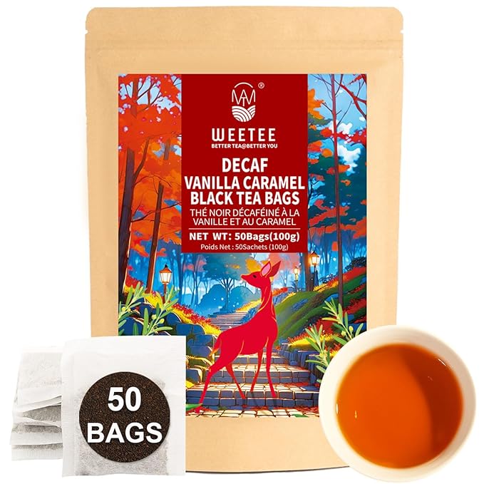 WT WEETEE Decaf Vanilla Caramel Black Tea, 50 Count CO2 Decaffeinated Black Tea Bags | Caramel Vanilla Flavored | Smooth & Mellow Dessert-Inspired