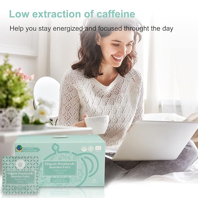 RIANTEA Organic Jasmine Green Tea Bags 100% Natural Whole Leaf Low Caffeine Cold Brew Tea Bag Non-GMO Premium Green Tea Chinese Tea Bags for Gifts Office Reception (36 Counts)