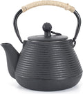 Cast Iron Teapot, 35oz Tea Kettle Stovetop Safe with Infuser for Loose Leaf, Japanese Tea Pot Coated with Enameled Interior, 1000ml Black