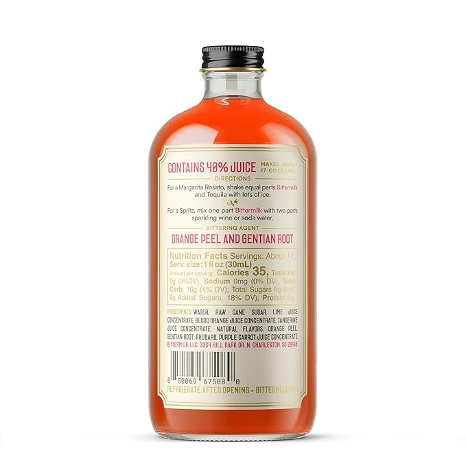Bittermilk No.8 Italian Blood Orange Margarita Mix - Craft Cocktail Mixer – Perfect Syrup for Margaritas and Spritz, 17oz