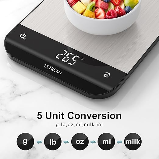 Ultrean Food Scale, Digital Kitchen Scale with LED Display, Weight Grams and Ounces for Baking Cooking, 6 Units with Tare Function, 304 Stainless Steel, 11lb (Batteries Included)
