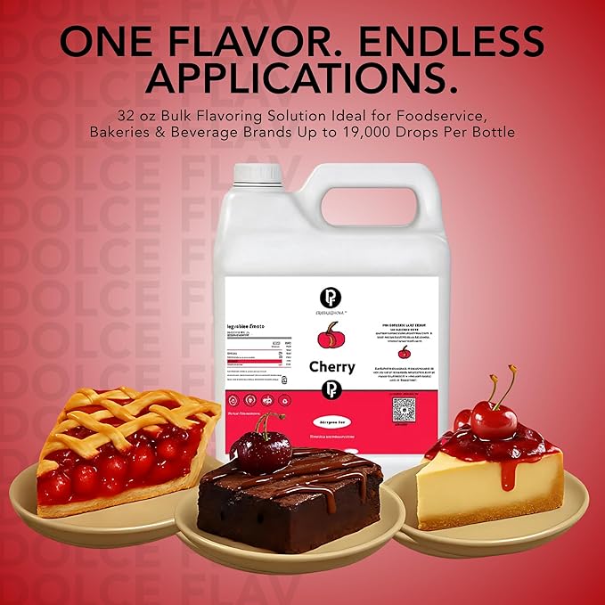 Dolce Flav Cherry Flavoring – 32 Ounce Oil-Soluble Kosher, Sugar-Free, Concentrated Fruity Flavor for Candy, Chocolates & Desserts