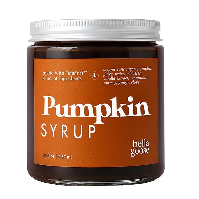 Bella Goose Pumpkin Syrup (16oz) - Homemade Pure Cane Sugar Syrup for Lattes, Matcha, Desserts & Ice Cream - Clean Ingredient - No Artificial Flavors, Dyes or Preservatives - Syrups for Coffee Drinks