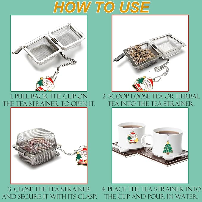 Christmas Themed Tea Infuser Set, Cube Tea Diffusers for Loose Tea, Reusable Tea Steeper with Christmas Tree and Santa Claus Pendant, 2 PCS