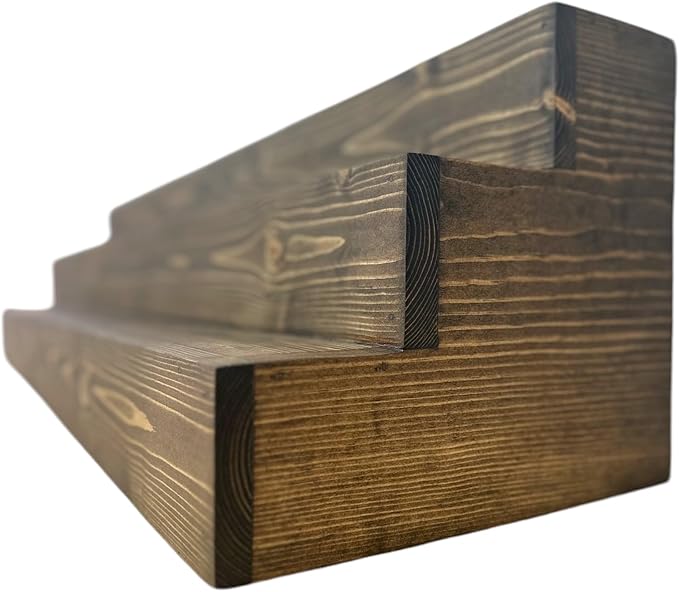 Handmade Tiered Display Shelving - Three Tier Bar Display - Bar Organizer - Liquor Bottle Display (30" with Back, Dark Walnut)