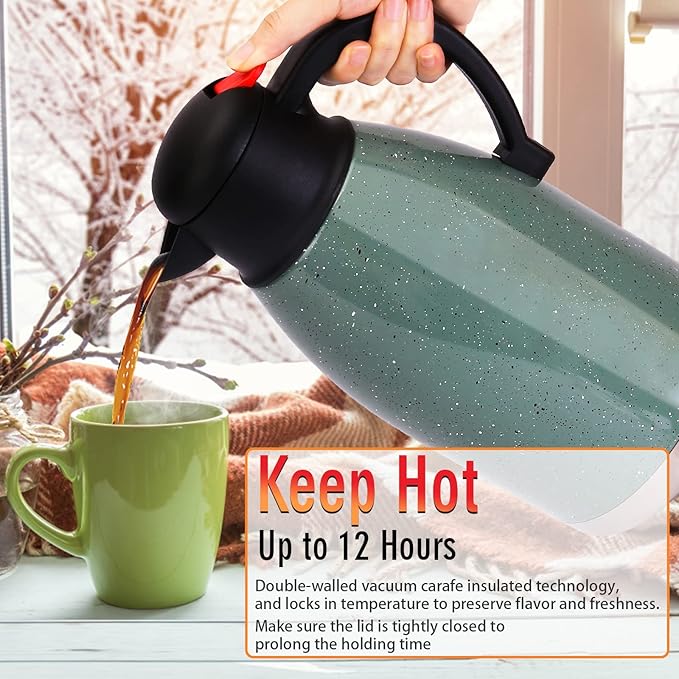 Yummy Sam Thermal Coffee Carafe Stainless Steel 68oz(2 Lifter) Double Walled Vacuum Coffee Water Beverage Dispenser 12 Hour Heat Retention/24 Hour Cold Retention (Green)