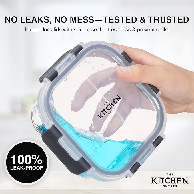 KITCHEN SHOPPE 24pc Borosilicate Glass Storage Containers with Airtight Lids | Heavy Duty, Non-Toxic Food Storage Containers for Pantry, Meal Prep, Lunch or Leftovers | Freezer/Oven/Microwave Safe