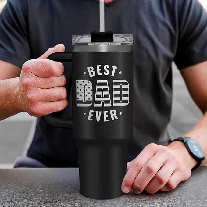 SANDJEST Best Dad Ever Tumbler 40Oz, Gifts for Dad for Christmas Birthday Valentine Fathers Day, Dad Coffee Cup Stainless Steel Insulated Tumblers with Lid & Straw, Dads Gift from Daughter Son