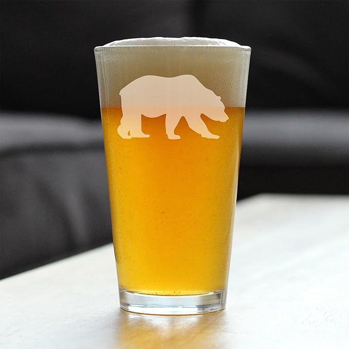 Custom Bear Pint Glass for Beer - Cabin Themed Gifts or Rustic Decor for Men and Women - Fun Drinking or Party Glasses - 16 oz