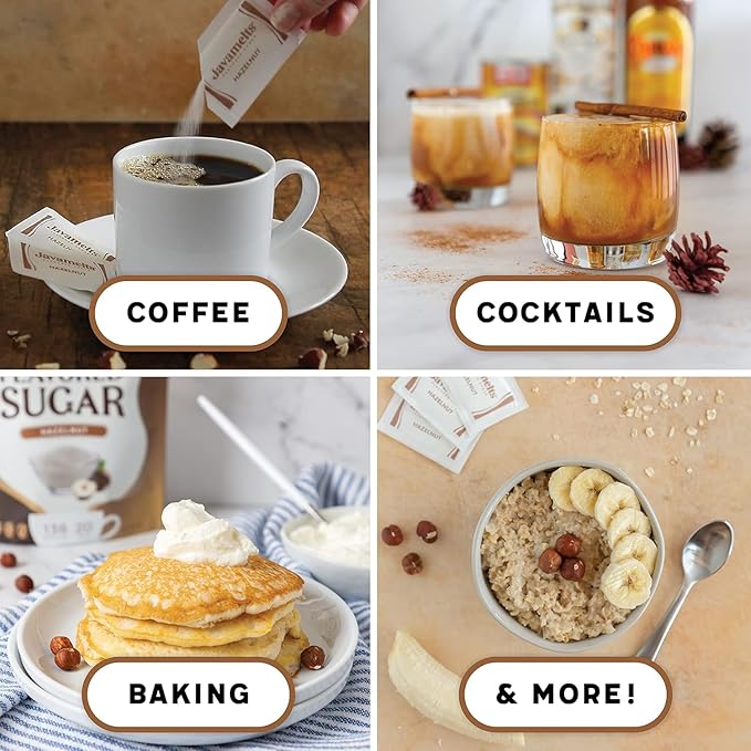 Javamelts Hazelnut Flavored Sugar Packets | Pure Cane Sugar for Baking, Coffee Syrup Substitute, Cocktails, Tea | Non GMO, Non Dairy, Gluten Free, Kosher | 1,000 Bulk Sugar Packets