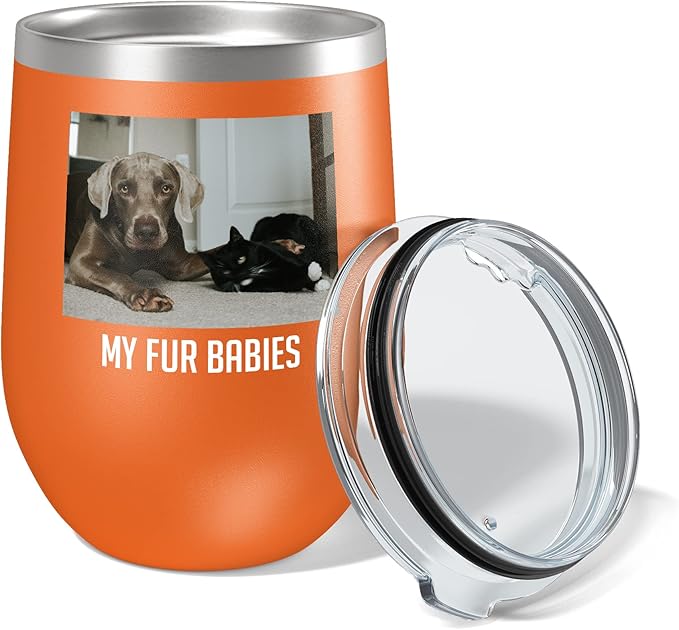 Personalized 12oz (17 Colors) Mother's Day Photo Printed Insulated Stainless Steel Powder Coated Stemless Wine Tumbler with Lid, Customized Gift Idea for Her, Custom Coach Gifts Team Mom Dad (Orange)