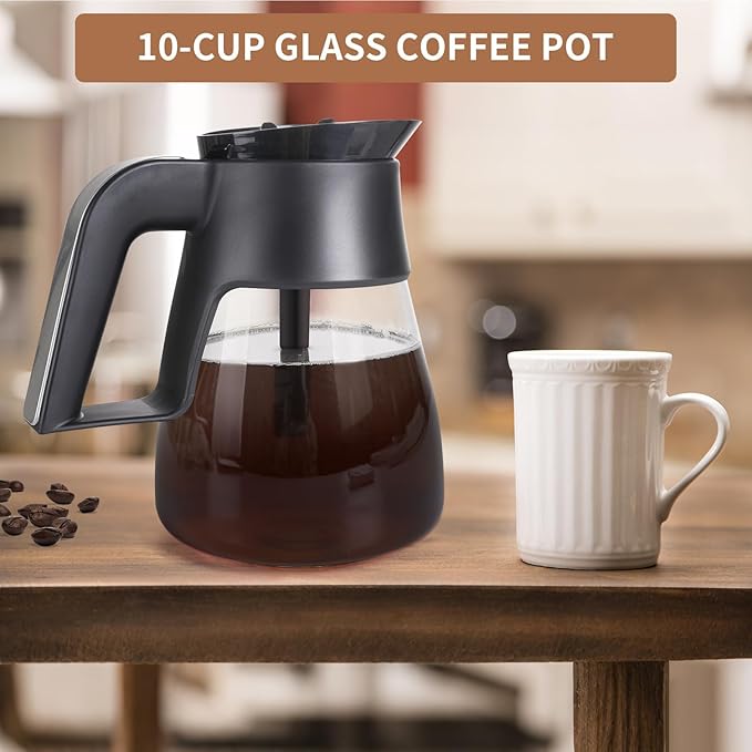 10 Cup Coffee Pot Replacement for Ninja Coffee Maker CM401 CP301 CFP101 CFP301 CP307 Glass Coffee Pot Replacement with Brewing Lid, Stainless Steel Metal Handle