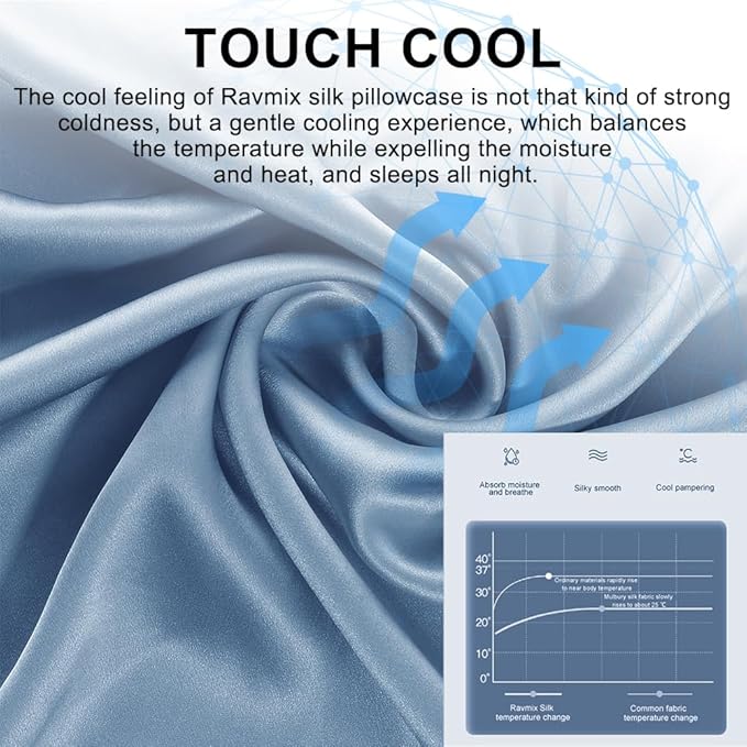 Ravmix Silk Pillow Cases with Zipper, 21momme Mulberry Silk Pillowcase for Hair Skin Health, Soft Smooth Breathable Cool Pillow Cover for Beauty Sleep with Gift Box 1PC(King 20"x36", Flint Blue)
