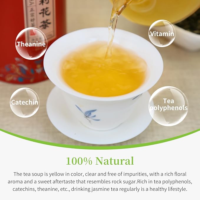 XIXICHA Jasmine Tea New Chinese Jasmine Green Tea Loose Leaf Chinese Tea Natural Aroma Seven Times Scenting 150g/5.3oz 茉莉花茶 茶叶 绿茶