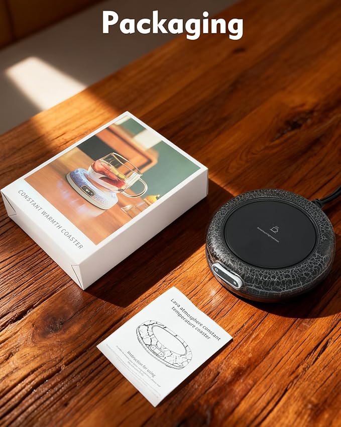 Smart Constant Warm Coaster, Volcano Warm Coaster,Coffee Mug Warmer,Home Desktop Ambient Light,Coffee Mug Warmer,Coffee Lover's Gift,4 Temperature Settings Available(Black)