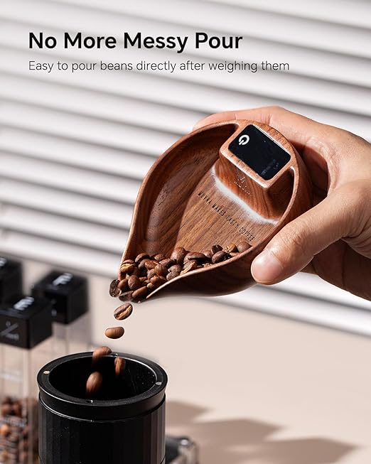 Coffee Bean Dosing Cup with Scale and Spray Bottle Kit - MUVNA Mini Rechargeable 0.1 Precision Single Dosing Tray Walnut Wood with LED Display for Coffee Grinder, Espresso, Tea, Kitchen Spice