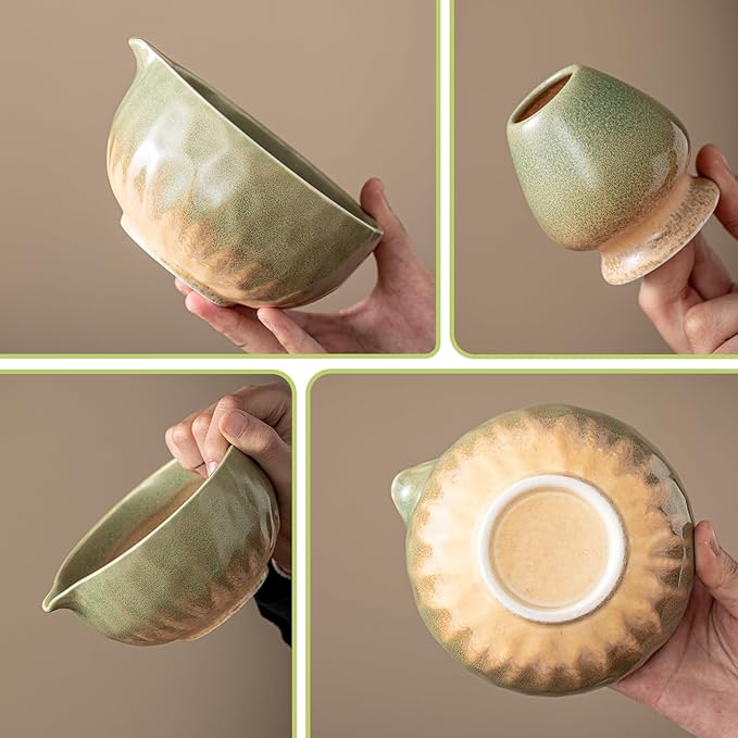 Matcha Whisk Set，9 Pcs Ceramic Matcha Set, 15 OZ Matcha Bowl with Spout and Whisk for Friend, Ideal Gift for Matcha Lover（Starry）
