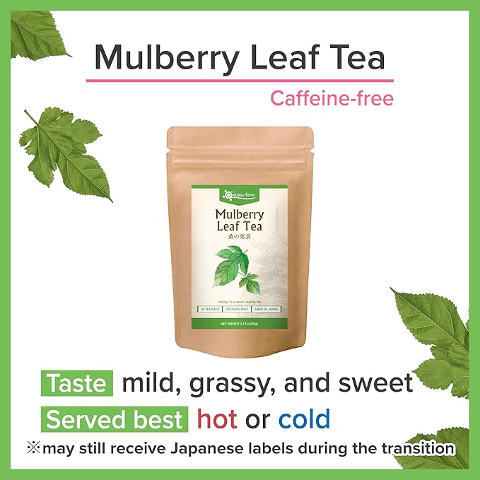 Onkatsu Farm Mulberry Leaf Premium Japanese Tea Bags, Sweet Herbaceous Flavor, Hot or Iced, Caffeine Free, 30 Total Tea Bags