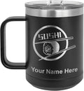 LaserGram 15oz Vacuum Insulated Coffee Mug, Sushi, Personalized Engraving Included (Black)