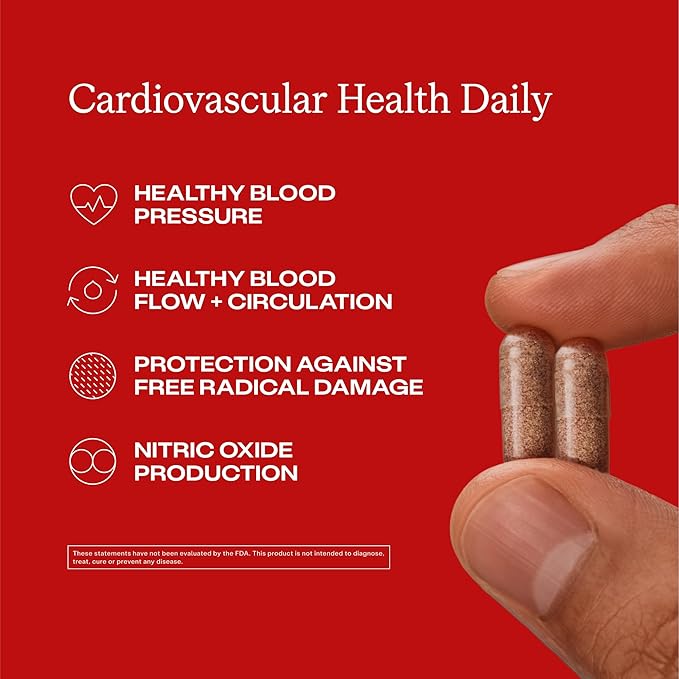 Humann Cardiovascular Health Daily, 4-in-1 Vascular & Blood Pressure Support, Grape Seed Extract & Hyaluronic Acid Circulation Supplement, Plant-Based Non-GMO, 60 Capsules