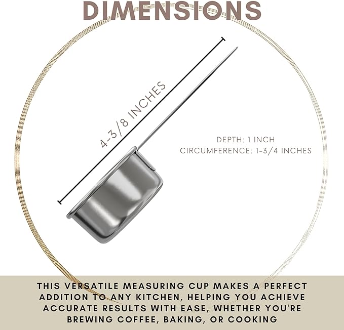 1/8 Cup Stainless Steel Measuring Cup | Sturdy Metal 30 ml | 30 cc | 1 oz | Single Cup for Wet and Dry Ingredients | Great for use as 1/8 Cup Coffee Scoop - 1 PK