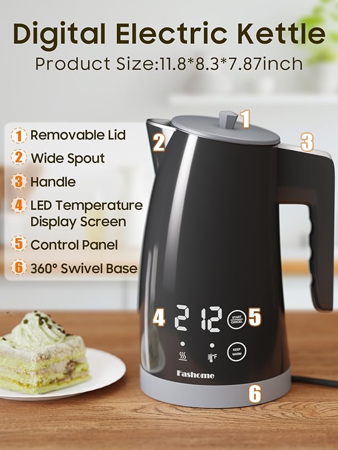 electric kettle with 5 presets temperature control (Gray)