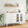 Soohow Farmhouse Buffet Cabinet, 55.5" Coffee Bar with 3 Drawers and Pop-Up Doors, Large Rustic Sideboard for Dining Room, Kitchen, Hallway, and Living Room
